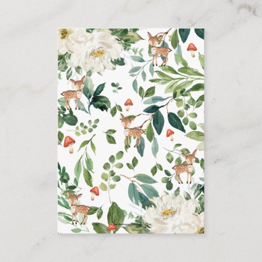 シカの森(き)の動物が本の赤ちゃんのシャワーをもたらす エンクロージャーカード (裏面)
