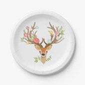 シカの紙皿のベビーシャワーの森林(雄ジカの)枝角 ペーパープレート (正面)