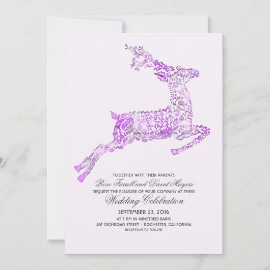 シカの紫色の森林結婚式招待状 招待状 (正面)