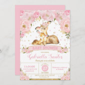 シカの花のベビーシャワーの招待状の女の子 招待状 (正面/裏面)