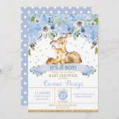 シカの花のベビーシャワーの招待状の男の子 招待状 (正面/裏面)