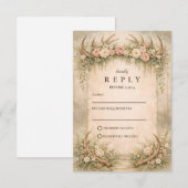 シカの角と花の森の結婚式 出欠カード (正面/裏面)