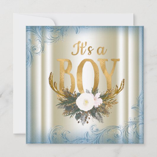 シカの角の男の子ベビーシャワー 招待状 (正面)