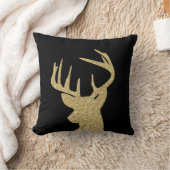 シカの金ゴールドのグリッターおよび黒い装飾用クッション16x16 クッション (ブランケット)