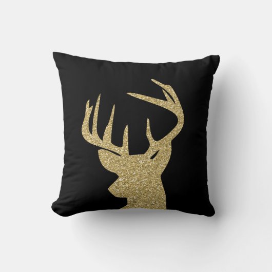シカの金ゴールドのグリッターおよび黒い装飾用クッション16x16 クッション (正面)