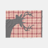 シカの雄鹿のシルエットの格子縞|のピンクのチャコールグレー フリースブランケット (正面(横))