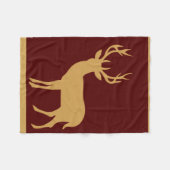 シカの雄鹿のシルエット|バーガンディの日焼け フリースブランケット (正面(横))