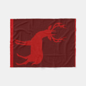 シカの雄鹿のシルエット|バーガンディの赤 フリースブランケット (正面(横))