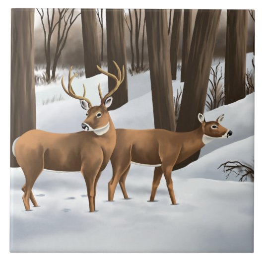 シカの雪 タイル (正面)