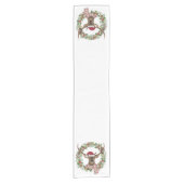 シカの頭部が付いている水彩画の休日のリース ショートテーブルランナー (正面)