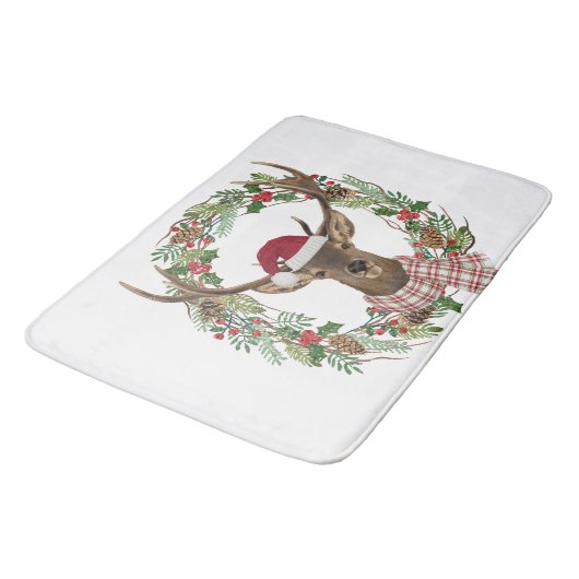 シカの頭部が付いている水彩画の休日のリース バスマット (アングル)