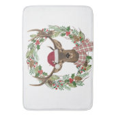 シカの頭部が付いている水彩画の休日のリース バスマット (正面縦)