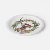 シカの頭部が付いている水彩画の休日のリース ペーパープレート (アングル)