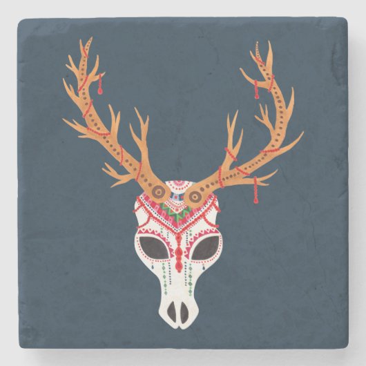 シカの頭部のスカル ストーンコースター (正面)