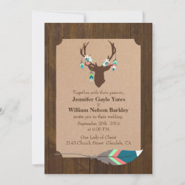 シカの頭部の結婚式招待状が付いている素朴な木 招待状