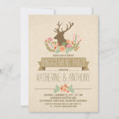 シカの(雄ジカの)枝角のロマンチックで素朴な婚約パーティ 招待状 (正面)