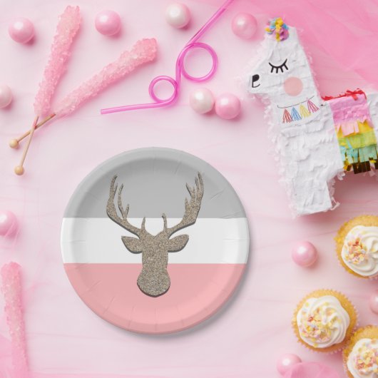 シカは、青および灰色の雄鹿シルエットを描きます ペーパープレート (パーティー)