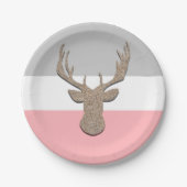 シカは、青および灰色の雄鹿シルエットを描きます ペーパープレート (正面)