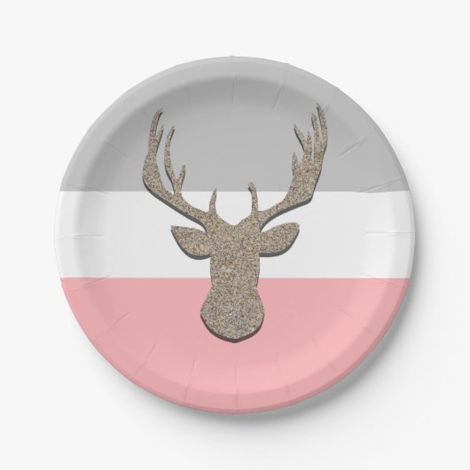 シカは、青および灰色の雄鹿シルエットを描きます ペーパープレート (正面)