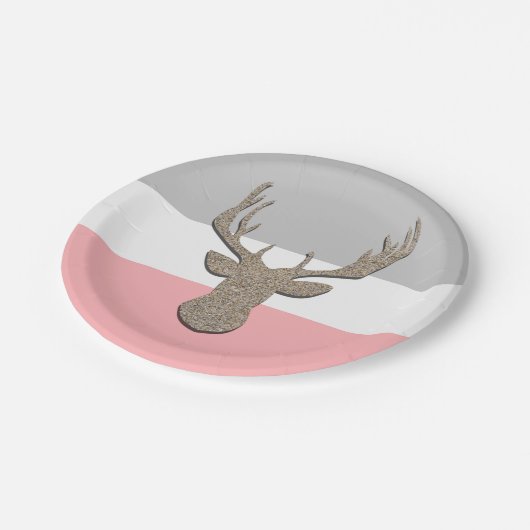 シカは、青および灰色の雄鹿シルエットを描きます ペーパープレート (アングル)