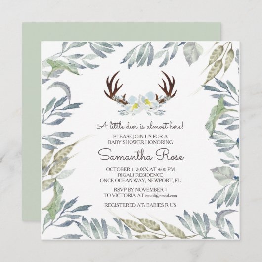 シカアントラーボーイベビーシャワー招待状-スクエア 招待状 (正面/裏面)