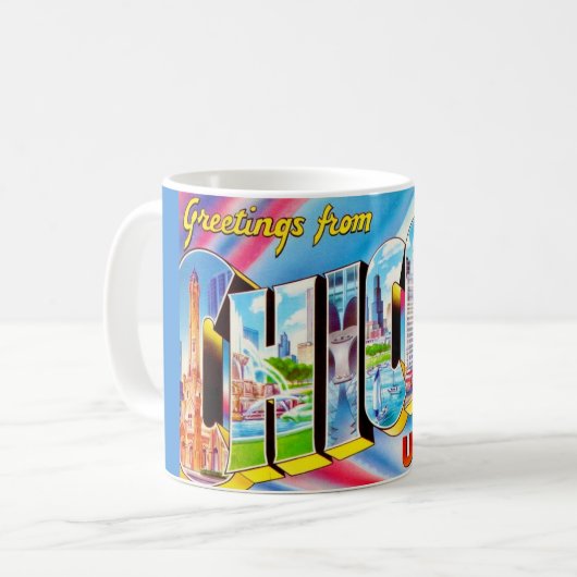 シカゴからのご挨拶 クレイジーカラフルマグ コーヒーマグカップ (正面左)