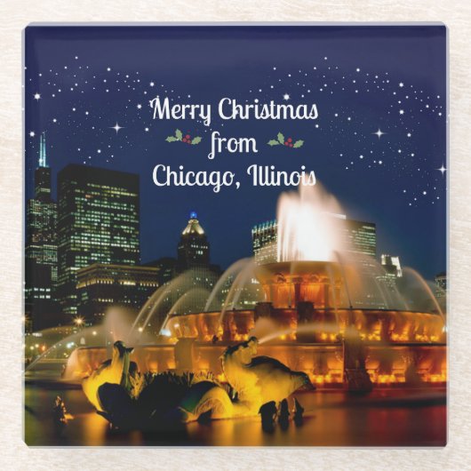 シカゴからのメリークリスマス。 ガラスコースター (正面)