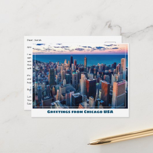 シカゴとミシガン湖 ポストカード (正面/裏面インサイチュ)