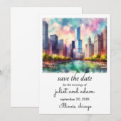 シカゴのウェディングスカイライン・セーブ・ザ・デート 招待状 (正面/裏面)