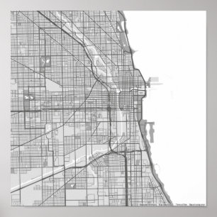 シカゴのグレースケールの地図 ポスター