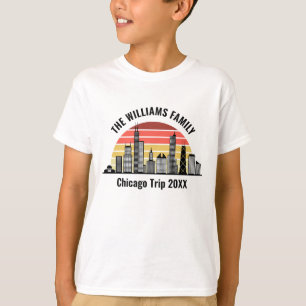 シカゴのサンセット オーダーメイド ファミリー旅行 キッズ Tシャツ