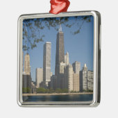 シカゴのスカイラインとミシガン湖、レイクショア メタルオーナメント (左)