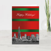 シカゴのスカイラインのクリスマスの休日の赤い緑Grd シーズンカード (正面)