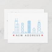 シカゴのスカイラインの新しい住所の移動 案内ポストカード (正面/裏面)
