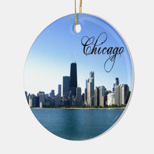 シカゴのスカイライン写真とシカゴ文字 セラミックオーナメント (左)