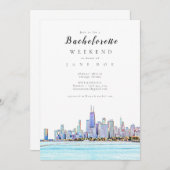 シカゴのスカイライン独身最後のパーティー招待状 招待状 (正面/裏面)