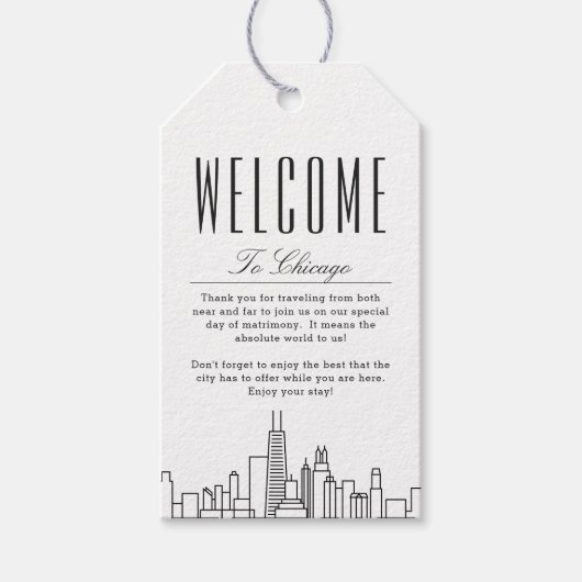 シカゴのスカイライン | ウェルカムメッセージ ギフトタグ (正面)