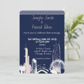 シカゴのスカイライン ネイビーブルーのレース エレガント 招待状 (スタンド正面)