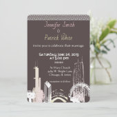 シカゴのスカイライン ネイビーブルーのレース エレガント 招待状 (スタンド正面)