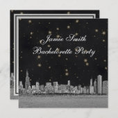 シカゴのスカイライン ブラック ゴールド スター バチェロレッテ 招待状 (正面/裏面)