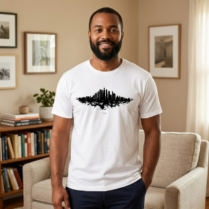 シカゴのスカイライン ブラック ホワイト ウォーターカラー シティアート Tシャツ