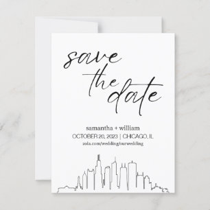 シカゴのスカイライン ミニマリスト Save The Date 招待状