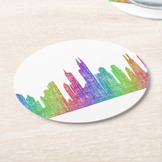 シカゴのスカイライン ラウンドペーパーコースター (アングル)