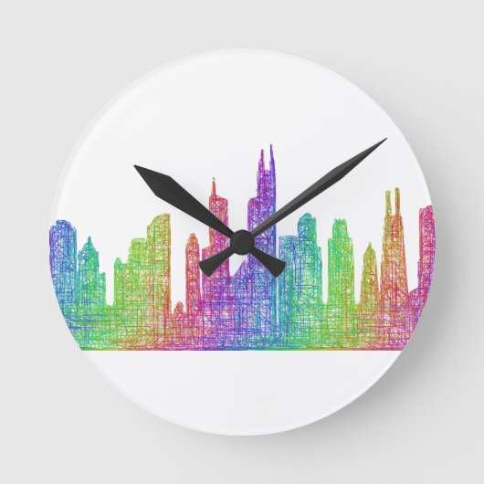 シカゴのスカイライン ラウンド壁時計 (正面)