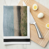 シカゴのスカイライン（境界線付き） キッチンタオル (四つ折り)