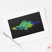 シカゴのスカイライン 水彩画 青とライム アートプリント 長方形シール (封筒)