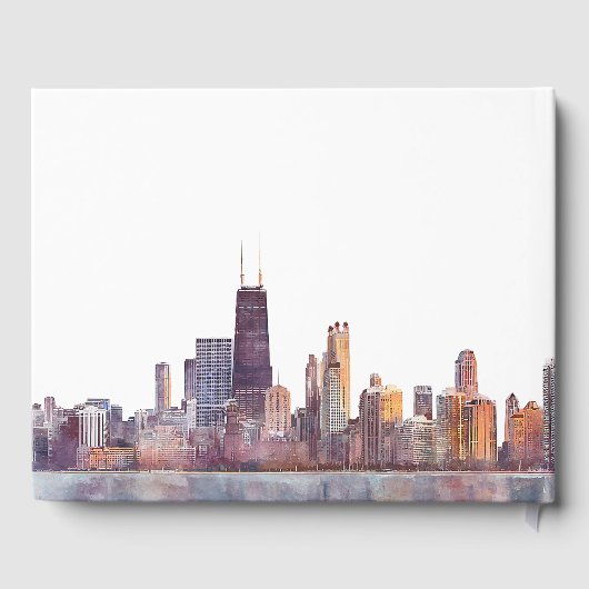 シカゴのスカイライン 水彩 結婚式 ゲストブック (裏面)