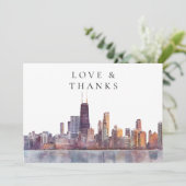 シカゴのスカイライン 水彩 結婚式 フォト サンキューカード (スタンド正面)