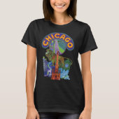 シカゴのスカイライン 都市景観 青 旅行 Tシャツ (正面)