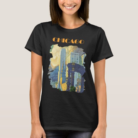 シカゴのスカイライン 青 旅行用Tシャツ Tシャツ (正面)
